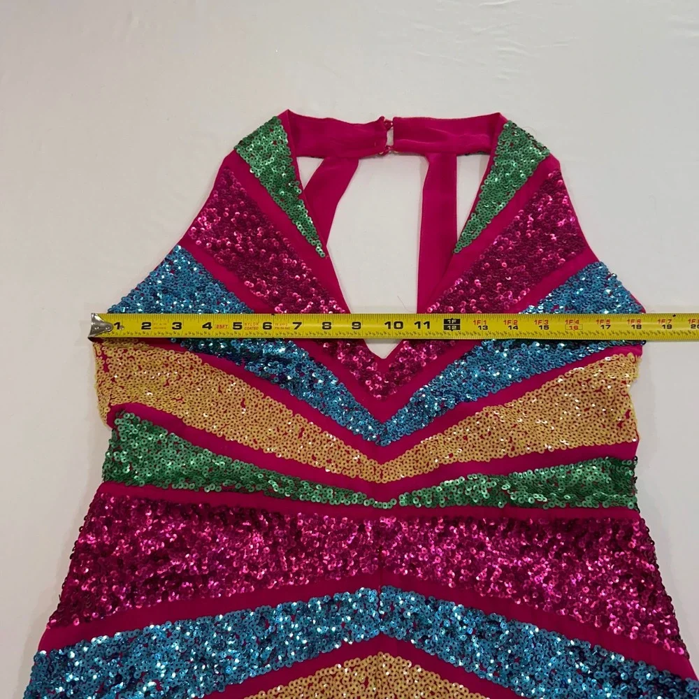 Nasty Gal Sequin Colour Block Halterneck Playsuit Women 10 Hot Pink | Festival - Picture 10 of 13